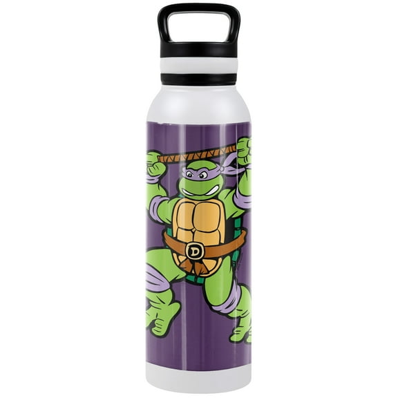 Teenage Mutant Ninja Turtles TMNT Official Donnie And Logo 24 oz Insulated Canteen Water Bottle, Leak Resistant, Vacuum Insulated Stainless Steel with Loop Cap