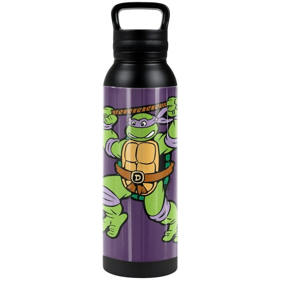 Teenage Mutant Ninja Turtles TMNT Official Donnie And Logo 24 oz Insulated Canteen Water Bottle, Leak Resistant, Vacuum Insulated Stainless Steel with Loop Cap