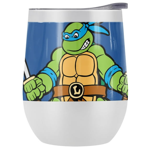 Teenage Mutant Ninja Turtles TMNT Official Leo And Logo 12 oz Stemless Tumbler, Stainless Steel Travel Cup|Lake Tumbler|Insulated with Leak Resistant Slide-Lock Lid