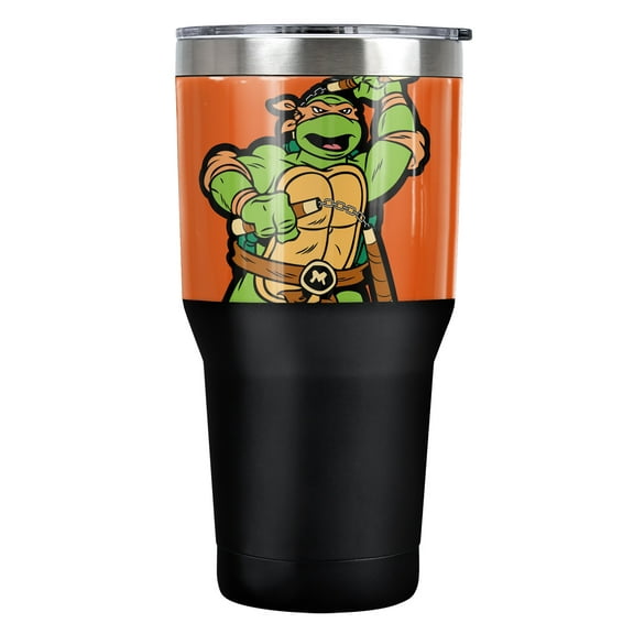 Teenage Mutant Ninja Turtles TMNT Official Mikey And Logo 30 oz Travel Tumbler, Stainless Steel, Vacuum Insulated with Leak Resistant Slide-Lock Lid
