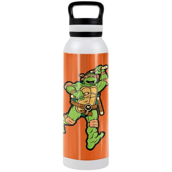 Teenage Mutant Ninja Turtles TMNT Official Mikey And Logo 24 oz Insulated Canteen Water Bottle, Leak Resistant, Vacuum Insulated Stainless Steel with Loop Cap