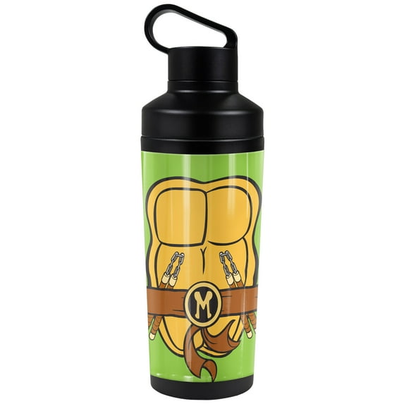 Teenage Mutant Ninja Turtles TMNT Official Mikey Shell 18 oz Insulated Water Bottle, Leak Resistant, Vacuum Insulated Stainless Steel with 2-in-1 Loop Cap