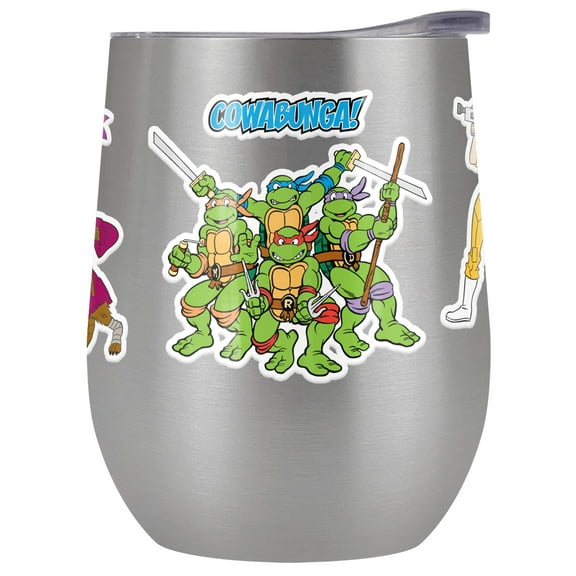 Teenage Mutant Ninja Turtles TMNT Official Turtles Sticker Collage 12 oz Stemless Tumbler, Stainless Steel Travel Cup|Lake Tumbler|Insulated with Leak Resistant Slide-Lock Lid