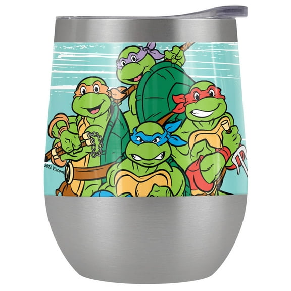 Teenage Mutant Ninja Turtles TMNT Official Turtle Group 12 oz Stemless Tumbler, Stainless Steel Travel Cup|Lake Tumbler|Insulated with Leak Resistant Slide-Lock Lid