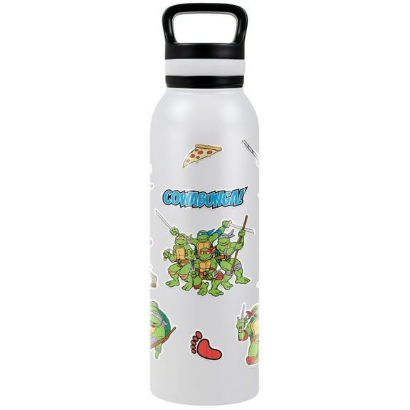 Teenage Mutant Ninja Turtles TMNT Official Turtles Sticker Collage 24 oz Insulated Canteen Water Bottle, Leak Resistant, Vacuum Insulated Stainless Steel with Loop Cap