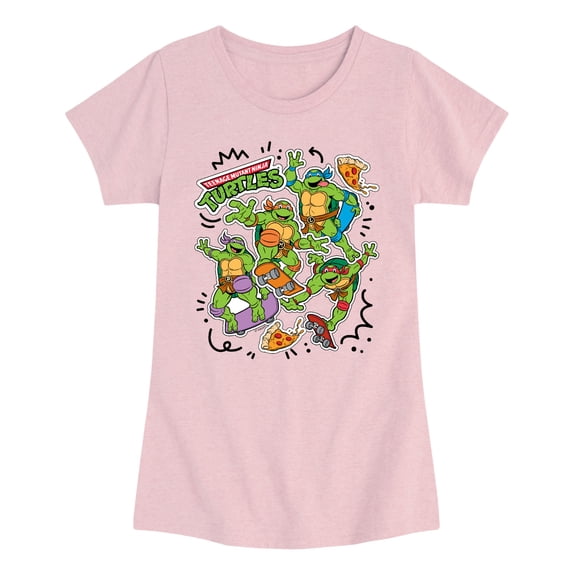 Teenage Mutant Ninja Turtles - Tmnt Skate Stickers - Youth Girls Fitted Short Sleeve T-Shirt