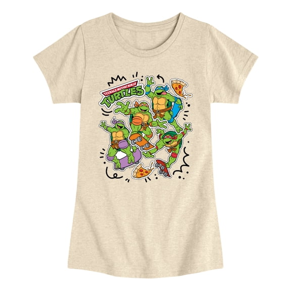 Teenage Mutant Ninja Turtles - Tmnt Skate Stickers - Youth Girls Fitted Short Sleeve T-Shirt