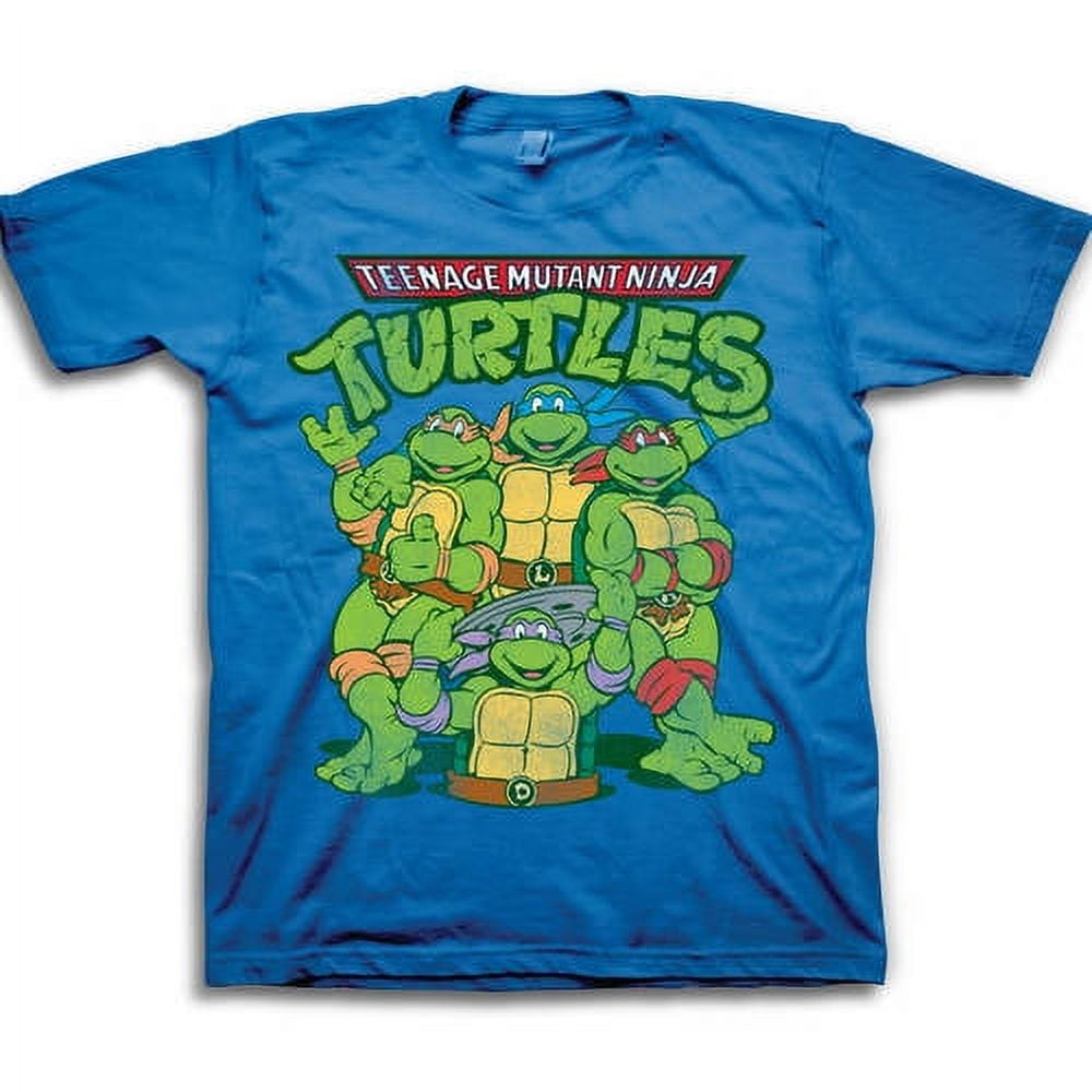 Teenage Mutant Ninja Turtles Men's Group Shot Logo T-Shirt Blue
