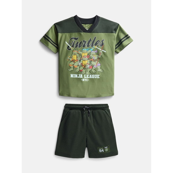 Teenage Mutant Ninja Turtles Toddler Boys' Front Back Graphic Tee and Shorts Set, 2-Piece, Sizes 12M-5T