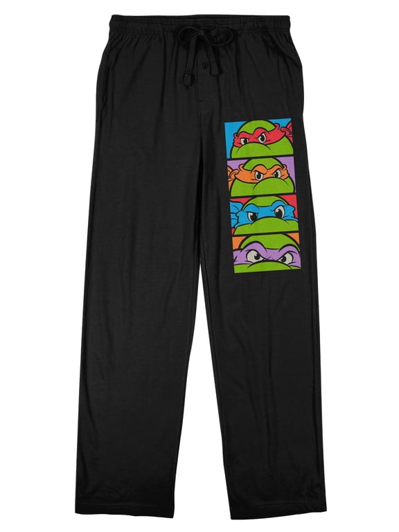 Teenage Mutant Ninja Turtles Turtle Faces Block Men's Black Sleep Pajama Pants-Small