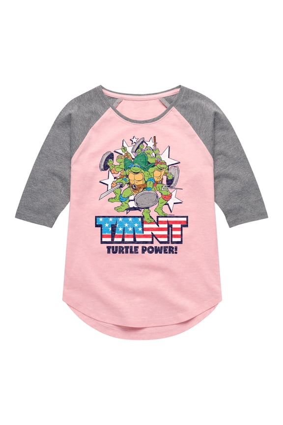 - Turtle Power Americana - Toddler & Youth Girls Raglan Tee