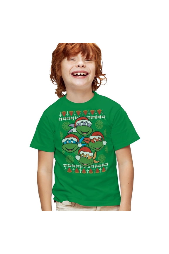Ugly Christmas Sweater Kids T Shirt for Youth Boys and Girls, Kelly Green, Small