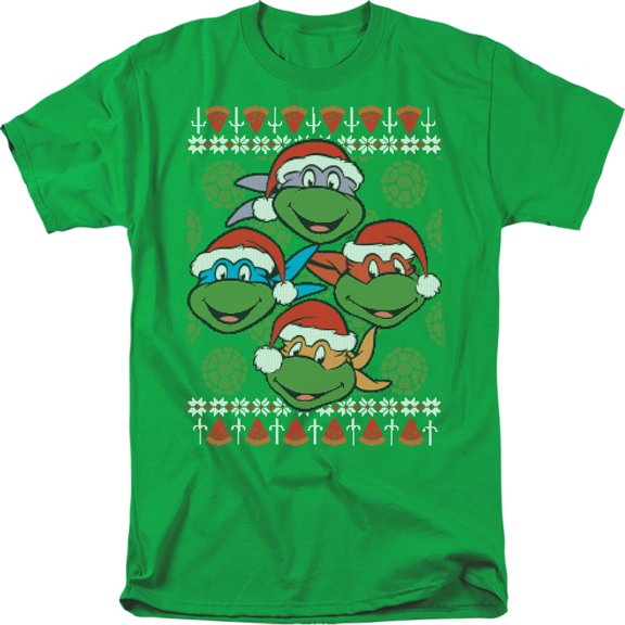 Teenage Mutant Ninja Turtles Ugly Christmas Sweater Unisex Adult T Shirt, Kelly Green, 3X-Large