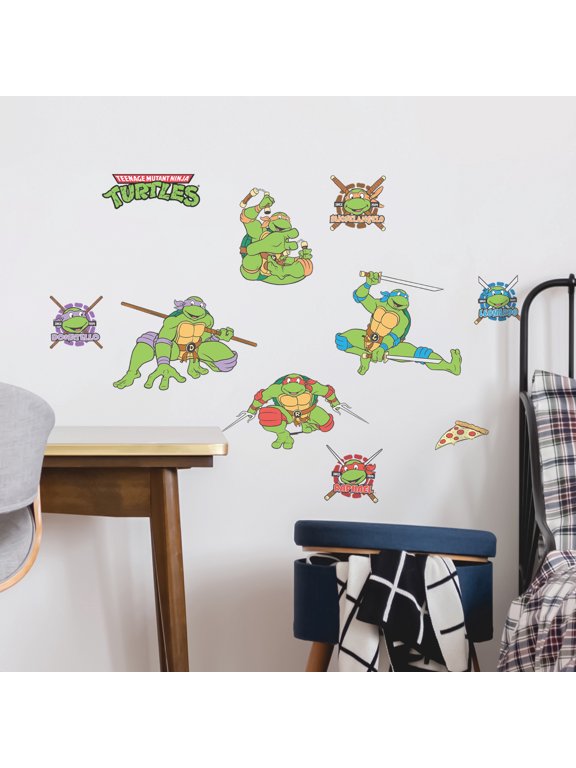 Teenage Mutant Ninja Turtles Wall Decals - Set of 10 TMNT Vinyl Wall Sticker Bedroom Decorations - Peel and Stick Room Decor Red Green Blue Purple