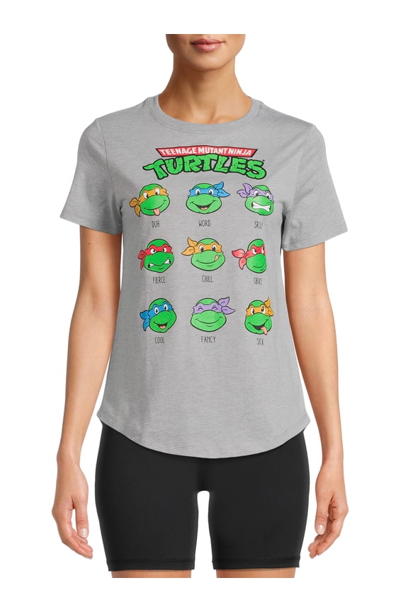 Teenage Mutant Ninja Turtles Women's Faces Grid Graphic T-Shirt with Short Sleeves