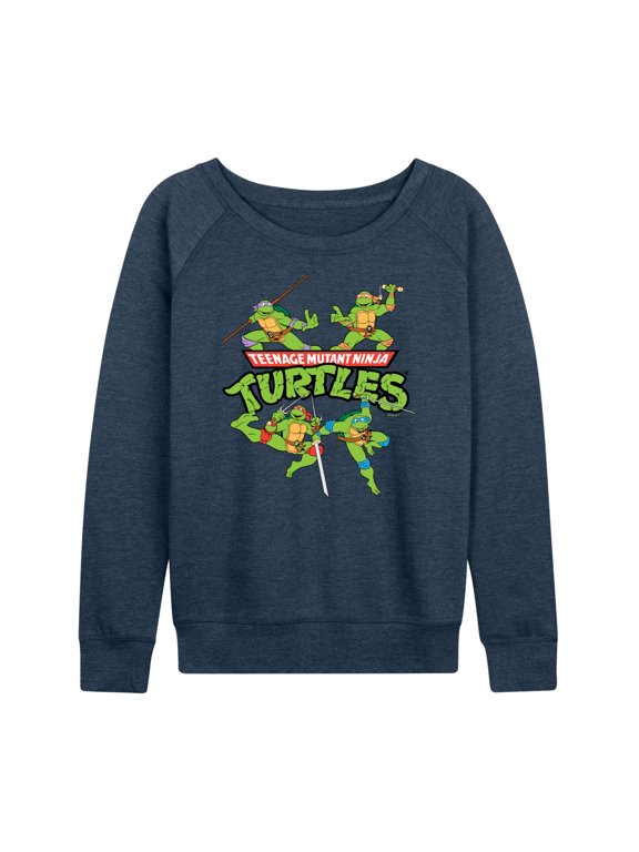 - Donnie, Mikey, Raph, and Leo Logo Women's Lightweight French Terry Wide Neck Long Sleeve Graphic Shirt
