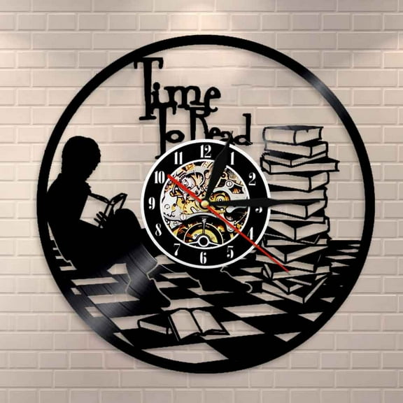 Teenage Reading Books Wall Art Time To Read Inspirational Quote Wall Clock Library Decorative Vinyl Record Clock Bookworms Gift