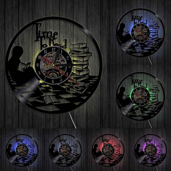 Teenage Reading Books Wall Art Time To Read Inspirational Quote Wall Clock Library Decorative Vinyl Record Clock Bookworms Gift