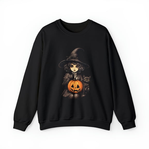 Teenage Witch with Cat and Pumpkin Unisex Heavy Blend™ Crewneck Sweatshirt