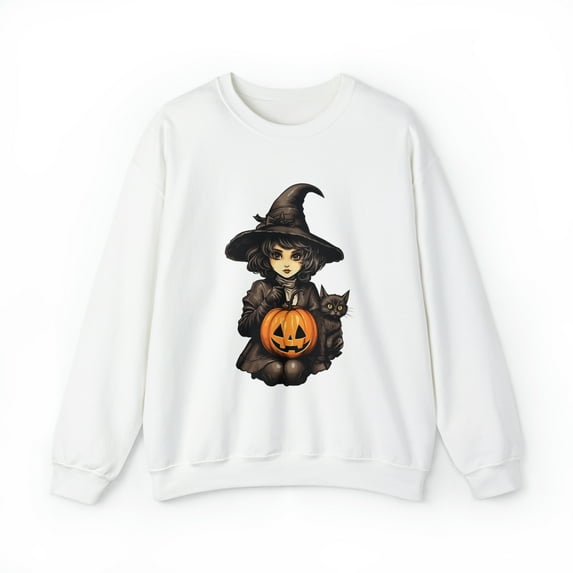 Teenage Witch with Cat and Pumpkin Unisex Heavy Blend™ Crewneck Sweatshirt