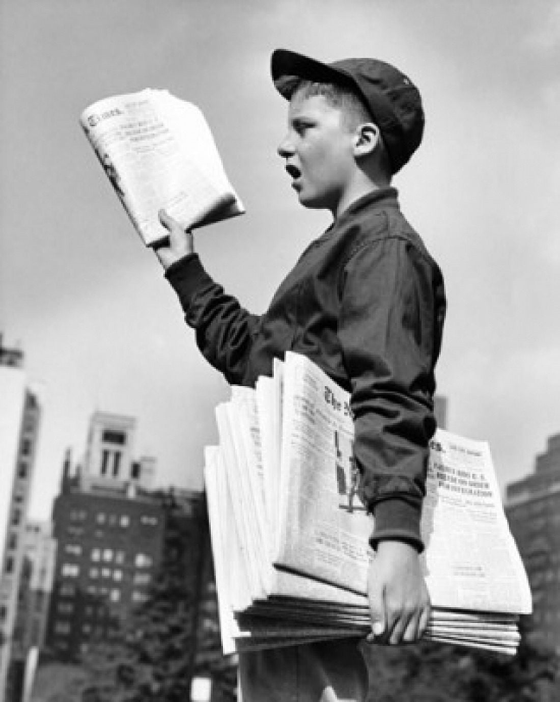 Teenage boy selling newspapers Canvas Art - (24 x 36)