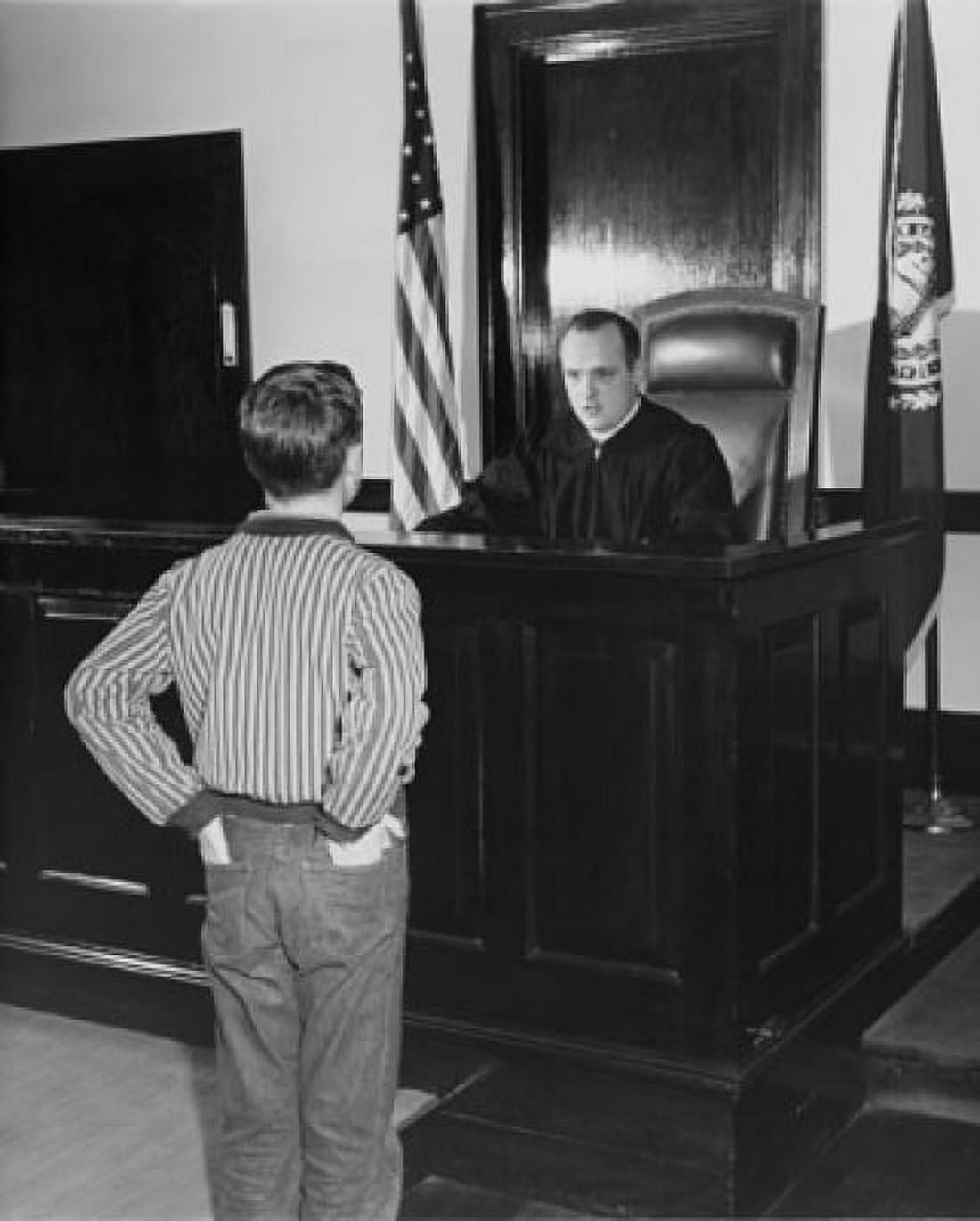 Teenage boy standing in front of a judge in a courtroom Canvas Art - (18 x 24)
