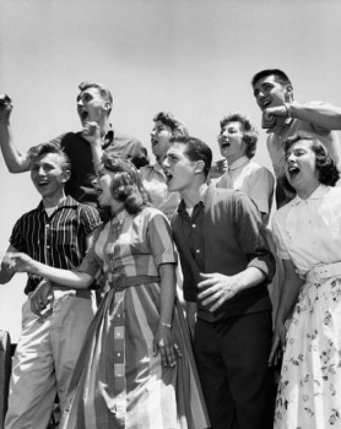 Teenage boys and teenage girls cheering Canvas Art - (24 x 36)