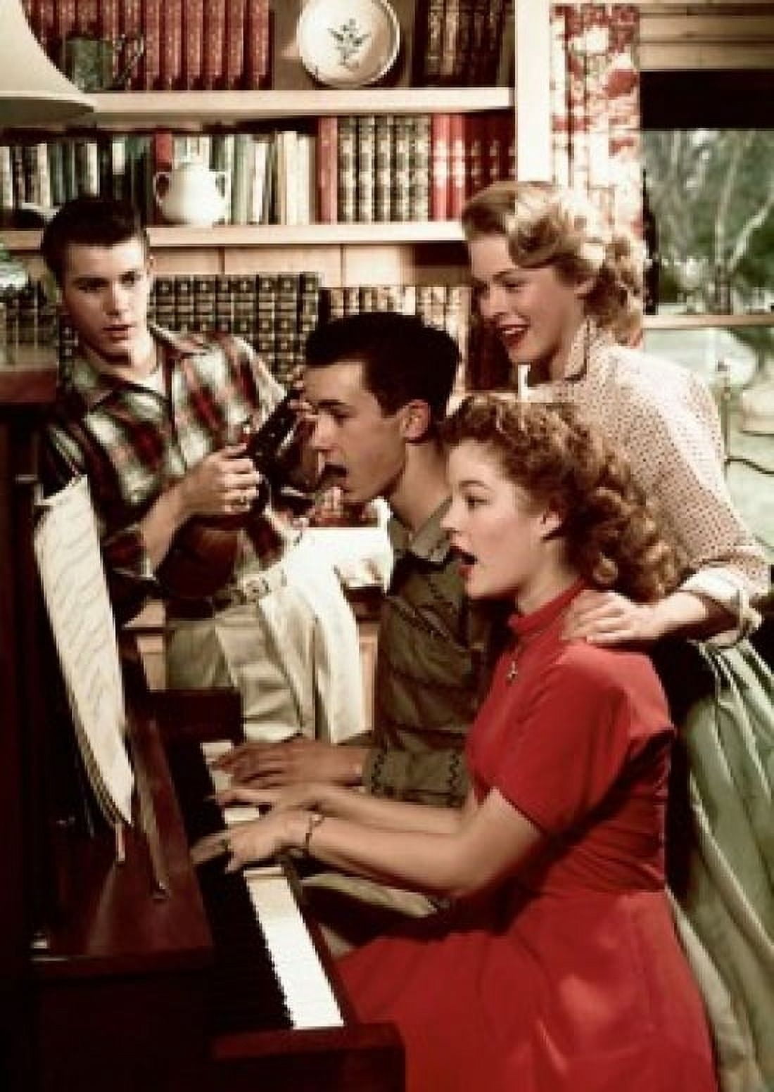 Teenage couple playing a piano with another teenage couple standing near them Canvas Art -  (24 x 36)