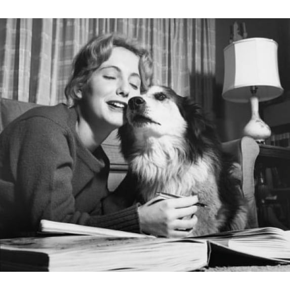 Teenage girl with her dog Poster Print (18 x 24)