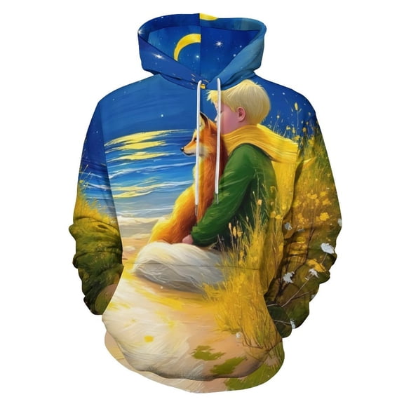 Teenager And Fox Under Moonlight 3D Print Hoodie Men Women Autumn Thin Pullover Sweatshirt Vintage Streetwear Tops