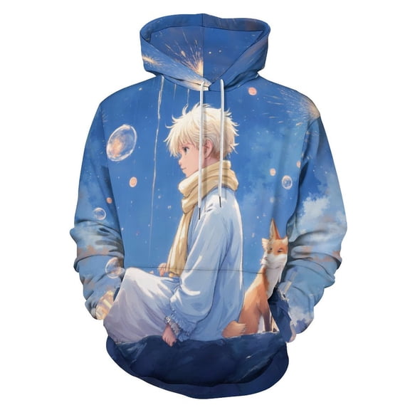 Teenager And Fox Watching Fireworks 3D Print Hoodie Men Women Autumn Thin Pullover Sweatshirt Vintage Streetwear Tops