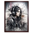 thumbnail image 1 of Teenager Girl in Black Hoodie Listening to Music through Headphones Modern Watercolour Painting Art Print Framed Poster Wall Decor 12x16 inch, 1 of 5