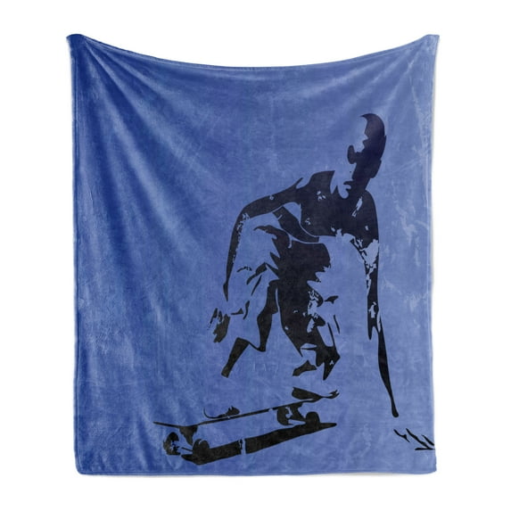 Teenager Soft Flannel Fleece Throw Blanket, Abstract Vector Illustration of a Young Skaterboy Illustration Artwork, Cozy Plush for Indoor and Outdoor Use, 60" x 80", Violet Blue Black, by Ambesonne