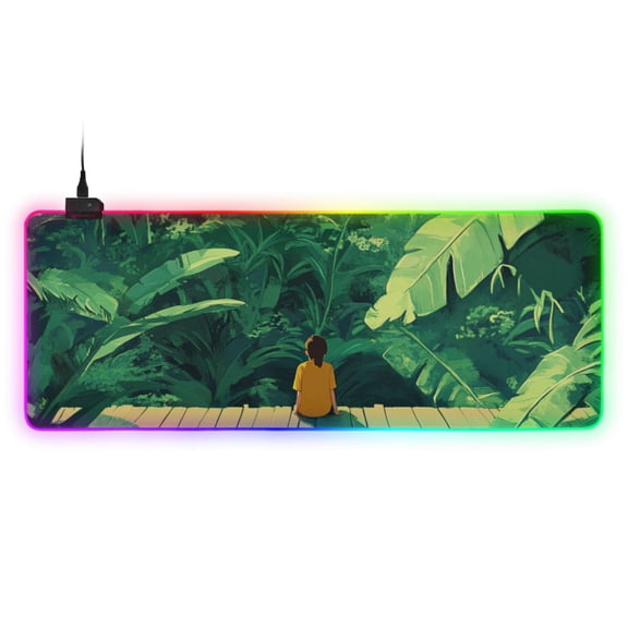 Teenager in The Forest RGB Gaming Mouse Pad Large Keyboard Mat Rubber Base 13 Light Modes