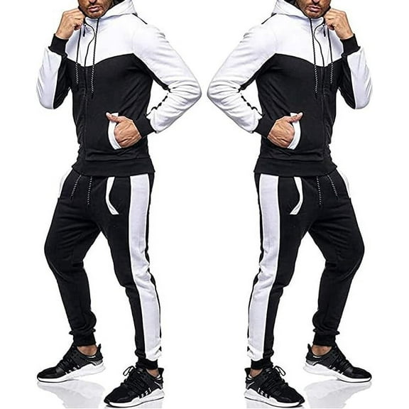 Teenagers Casual Fashion Winter Sweatsuit Garments Manufacturers Warm Thick Sportswear Set Training Wear Set for Teenagers (as1, alpha, x_l, regular, regular, Black-White)