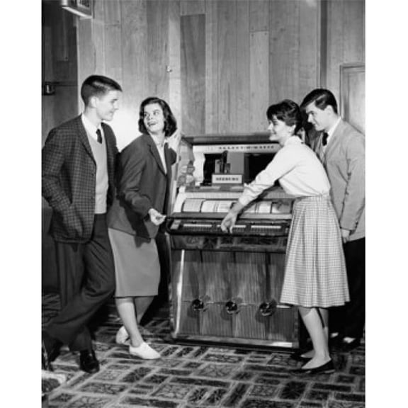 Teenagers Standing Near a Jukebox Poster Print - 18 x 24 in.