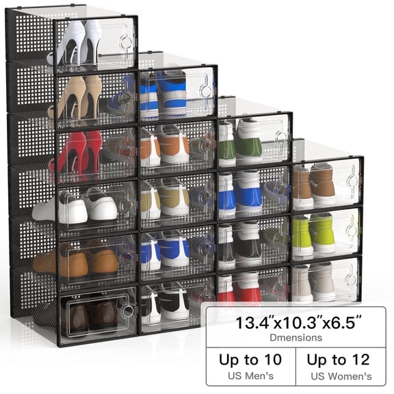 JakMean X-Large Clear Shoe Storage Boxes, 18 Pack Stackable Shoe Storage Organizers, Shoe Box Storage Containers for Entryway,Closet