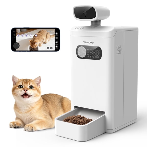 Teendow AI Subscription 3.5L Automatic Cat Food Dispenser with Camera for Cats