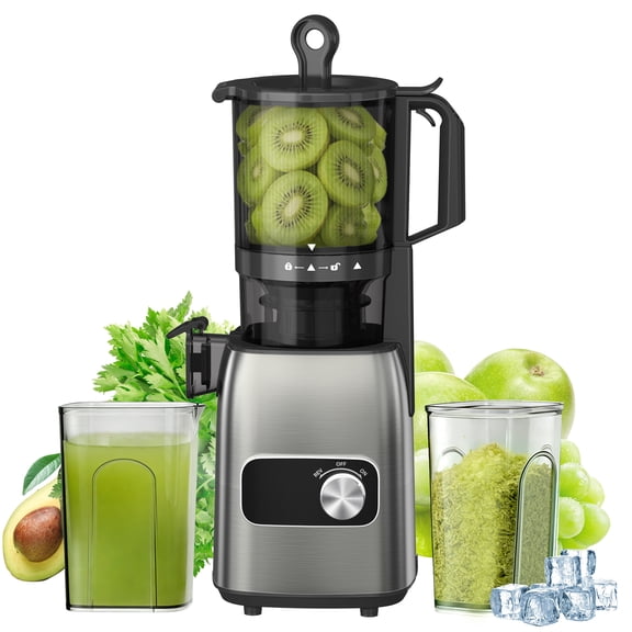 Teendow Cold Press Juicer, 300W Slow Masticating Juicer Machine, 5.3" Wide Feed Chute,Stainless Steel Juicer for Fruits & Vegetables