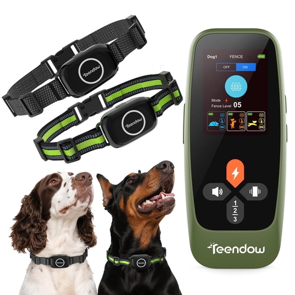 Teendow T800 Pro Wireless Dog Fence for 2 Dogs, 4-in-1 Training Collar with Bark Control, Fast Response System