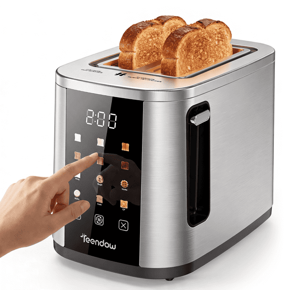 Teendow 2-slice Toasters 2 , Extra-wide Slot Stainless Steel Touchscreen Toaster for Breads, Digital Timer,6 Browning Levels