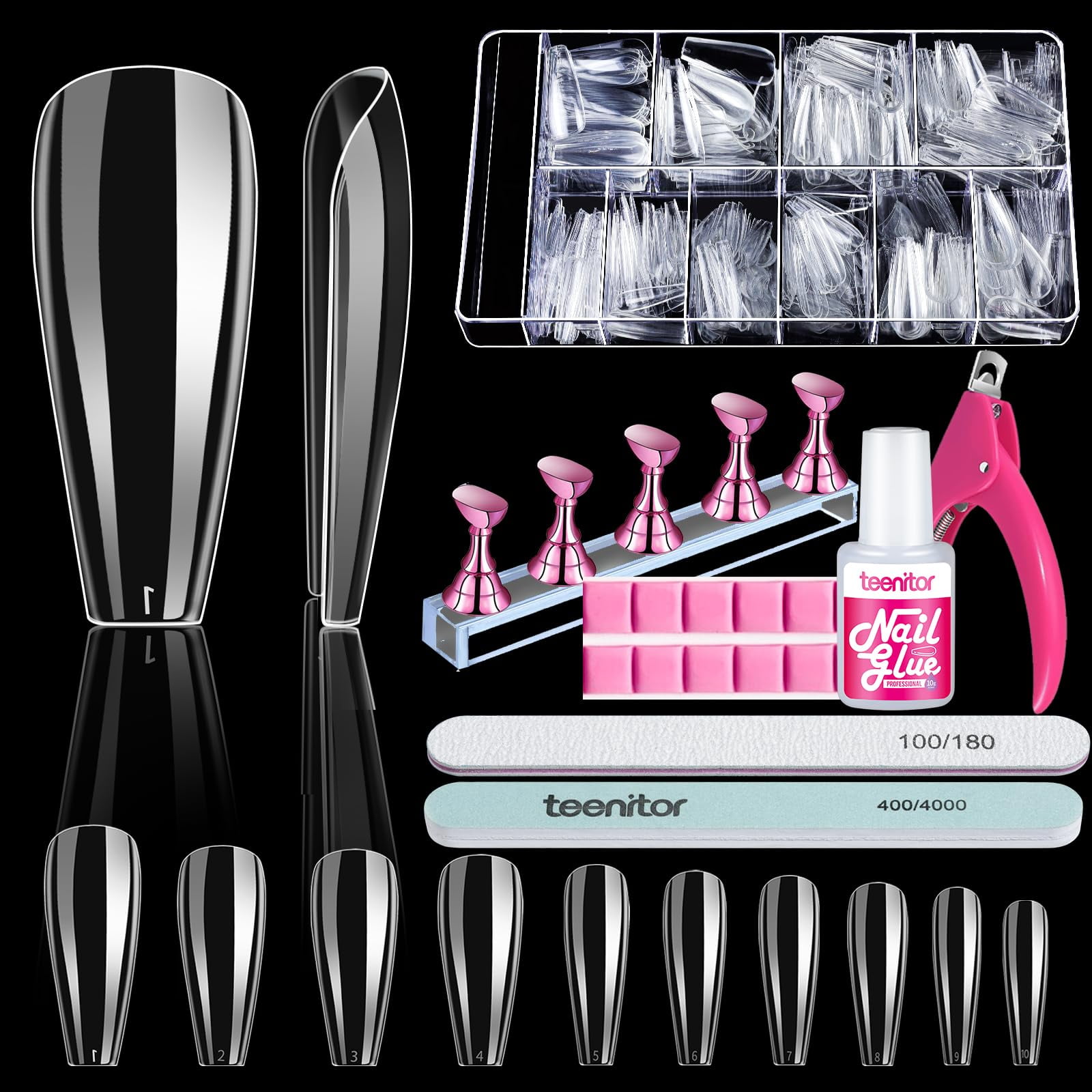 Teenitor Clear Coffin Nail Tips, Long Coffin Nail Tips Full Cover ...