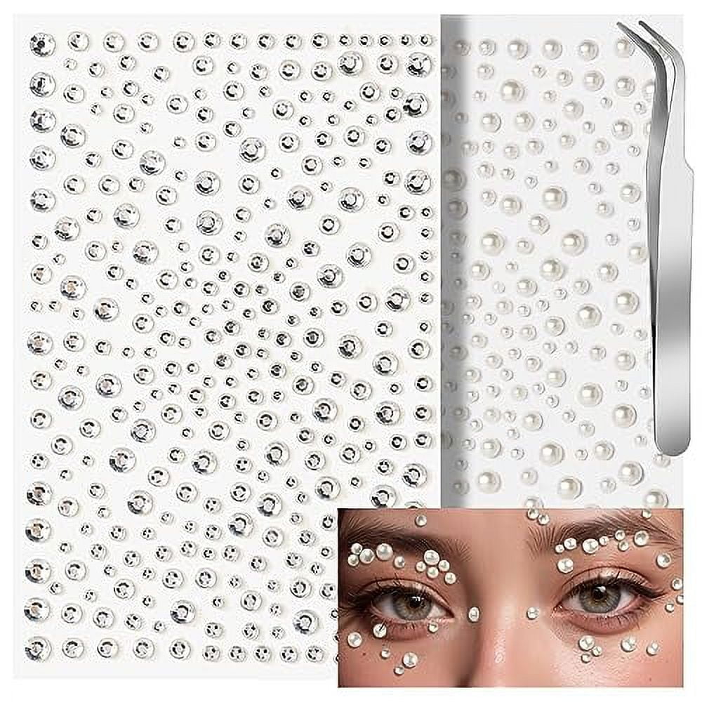 Teenitor Face Gems Self Adhesive Face Rhinestone Makeup Festival Face  Jewels Stick On Pearls Hair Gems Concert Makeup Gems for Face, Hair, Body,  Eye 