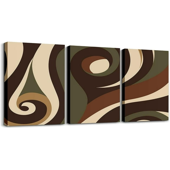 Teens Adult Geometry Swirl Canvas Wall Art for Living Room Bedroom Abstract Art Striped Wall Painting Women Men Vintage Brown Red Picture Wall Decor Rustic Wall Art for Home Decor Unframed