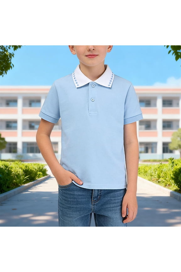 Kids Back to School Clothes Simple Solid Color Shirts Short Sleeve Collared Blouse Age 3-15 Years Casual Button up Tops Age 3-22 Years