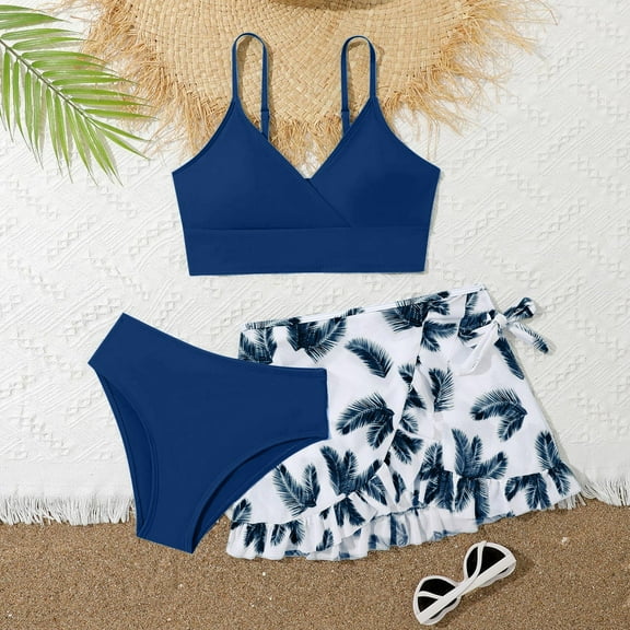 Teens Bathing Suits for Girls Two Pieces Toddler Swimsuit Girl Big Girls Swimsuits Kids Child Girl 3 Piece Swimwear Suit Flower Print Bikini Tops