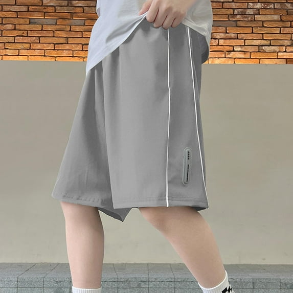 Teens Boys Athletic Workout Shorts with Pockets Size 4-14 Juniors Kids Casual Lightweight Wide Leg Elastic High Waist Solid Loungewear Short