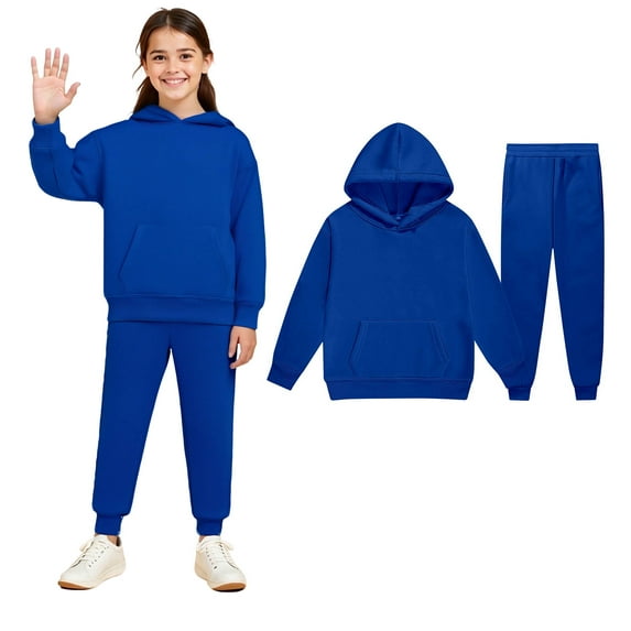 Teens Boys Girls Active Sweatsuit 2 Piece Long Sleeve Blue Hooded Sweatsuits Pullover and Active Jogger Pants Fall Clothes 12-13 Years Girls Clothes