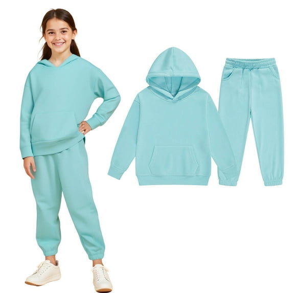 Teens Boys Girls Active Sweatsuit 2 Piece Long Sleeve Blue Pullover Hoodie Sweatpants Warm Fall Winter Clothes 10-11 Years Boy Clothes