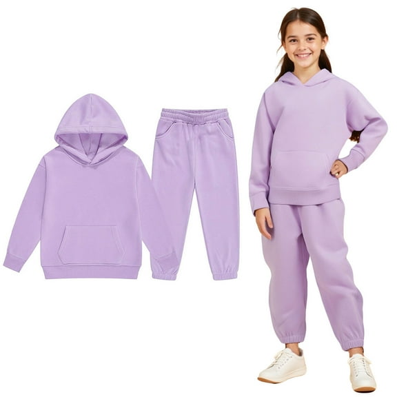 Teens Boys Girls Active Sweatsuit 2 Piece Long Sleeve Purple Tracksuit Pullover Hoodie Sweatpants Set Fall Winter Clothes 10-11 Years Boys Clothes